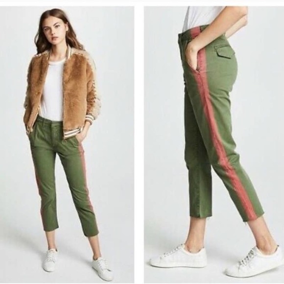 MOTHER DENIM Shaker Prep Fray Fatigue Cropped Pant Stripe Green / Red 24 - Picture 2 of 11